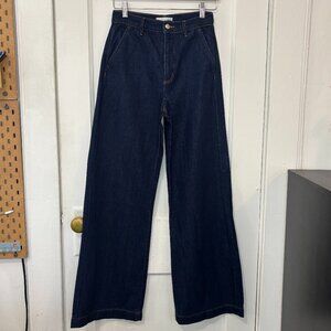 LOFT Women's Trouser High Waist Wide-Leg Dark Rinse Denim Jeans, Size 24 /00